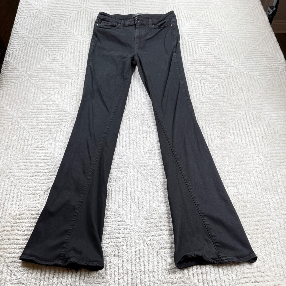 Paige High Rise Lou Lou Jeans Womens 29 Black Shadow Flare Grunge Dark Goth 70s